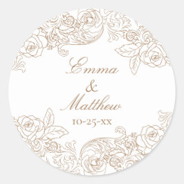 Barock Circular Golden Brown Wedding Logo Runder Aufkleber