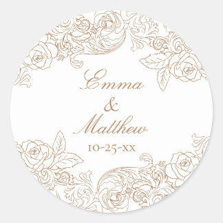 Barock Circular Golden Brown Wedding Logo Runder Aufkleber