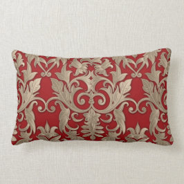 Barock Damask Brocade Creme Beige auf Rot Lendenkissen