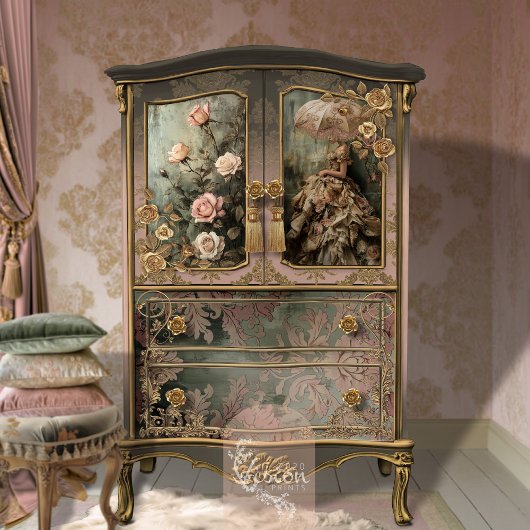 Barock Damask Dusty rosa & grüne Tile Seidenpapier