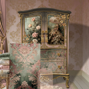 Barock Damast Staubrosa und Grün Fliese Seidenpapier