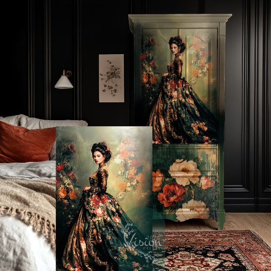 Barock Dark Moody Rokoko Portrait Art Seidenpapier