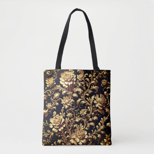 Barock Elegante: Schwarze & goldene Flora Tasche (Vorderseite)