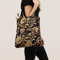 Barock Elegante: Schwarze & goldene Flora Tasche