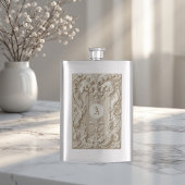 Barock Elegante Topographie Vintage Elfenbein Mono Flachmann