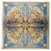 Barock Floral Tile Pat#16 Blue Gold ID1078 Fliese (Vorderseite)