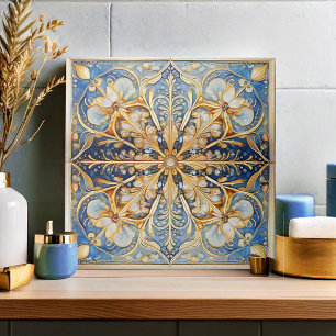 Barock Floral Tile Pat#16 Blue Gold ID1078 Fliese