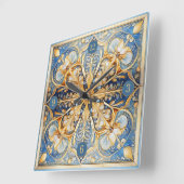 Barock Floral Tile Pat#16 Blue Gold ID1078 Quadratische Wanduhr (Winkel)