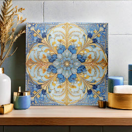 Barock Floral Tile Pat#17 Soft Blue Gold ID1078 Fliese