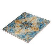 Barock Floral Tile Pat#19 Aqua Blue Gold ID1078 Fliese (Seite)