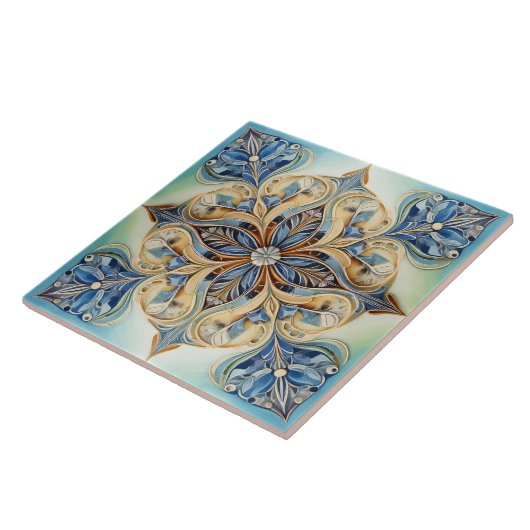 Barock Floral Tile Pat#20 Blue Green Gold ID1078 Fliese (Seite)