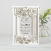 Barock geprägte Vintage-elegante QR-Code-Hochzeit Einladung (Stehend Vorderseite)