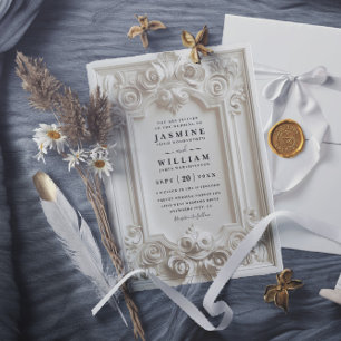 Barock geprägte Vintage-elegante QR-Code-Hochzeit Einladung