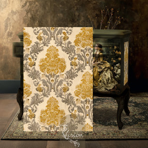 Barock Gold Grau Damast Wiederholungsmuster Design Seidenpapier
