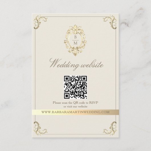 Barock Gold QR Code Hochzeit Begleitkarte (Vorderseite)
