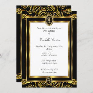 Barock Gold Schwarz Juwel Weiß Geburtstagsparty Einladung