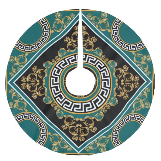 Barock Gold: Schwarze Eleganz Polyester Weihnachtsbaumdecke (Vorderseite)