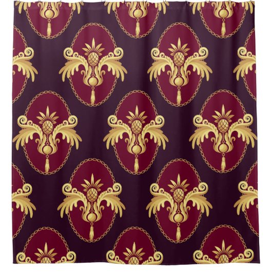 Barock Gold Sconce Magenta Muster Duschvorhang (Vorderseite)