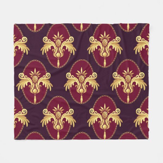 Barock Gold Sconce Magenta Muster Fleecedecke (Vorderseite (Horizontal))