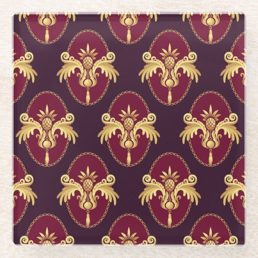 Barock Gold Sconce Magenta Muster Glasuntersetzer (Vorderseite)