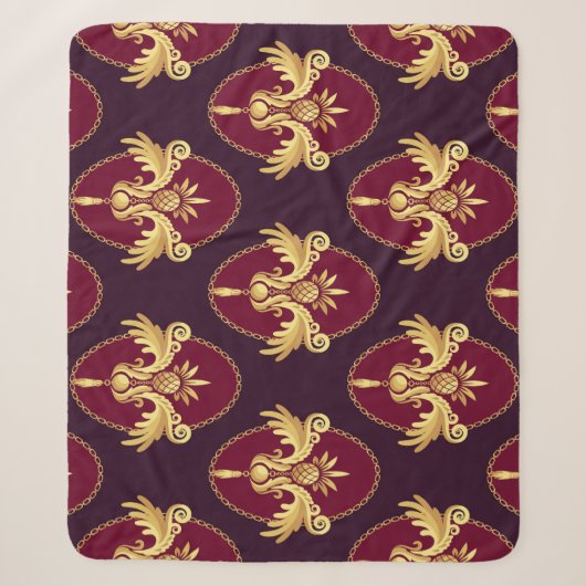 Barock Gold Sconce Magenta Muster Sherpadecke (Vorderseite)