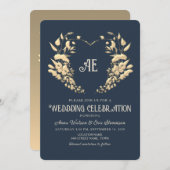 Barock Gold und Navy Blue Wedding Einladung (Vorne/Hinten)