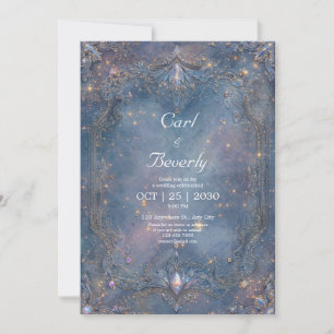 Barock Himmelsblau Gold Edelstein Hochzeit Einladung