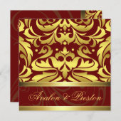 Barock-Hochzeitsfeier in Red & Gold Damask Einladu Einladung (Vorne/Hinten)