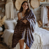 Barock-Imitate Leather Brown Pattern Fleecedecke