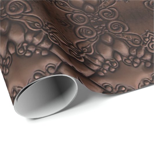 Barock-Imitate Leather Brown Pattern Geschenkpapier (Rolleneckpunkt)
