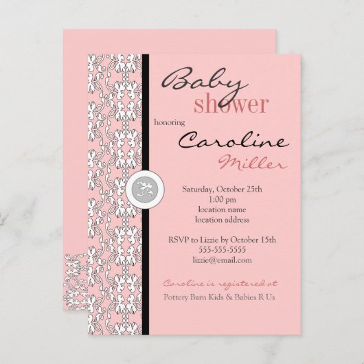 Barock in Pink Baby Dusche Einladung (Vorne/Hinten)