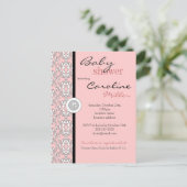 Barock in Pink Baby Dusche Einladung (Stehend Vorderseite)