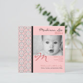 Barock in Pink Baby Girl Ankündigung (Stehend Vorderseite)
