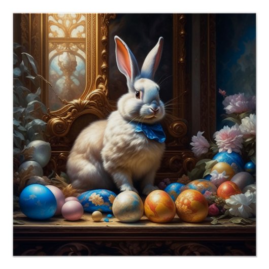 Barock Ostern Bunny mit Eiern Poster (Vorderseite)