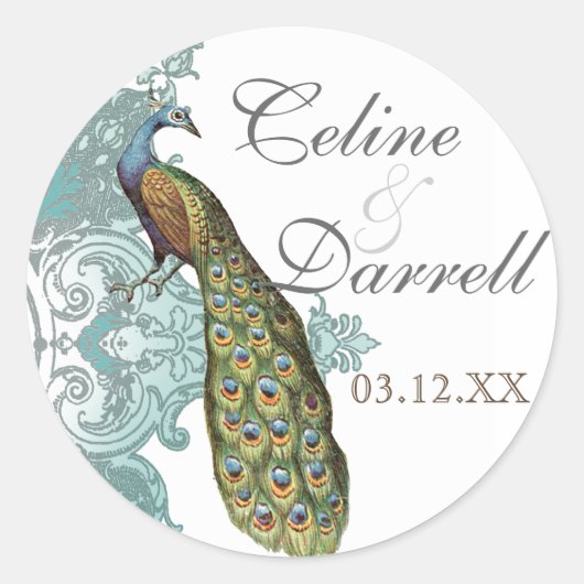 Barock Peacock Wedding Sticker oder Siegel - Blau (Vorderseite)