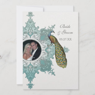 Barock-Pfau-Hochzeitseinladung - Aquablau Einladung