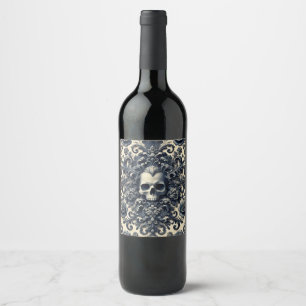 Barock Punk - Gothic Skull Kissen Weinetikett