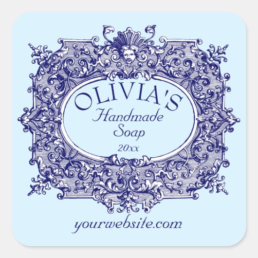 Barock-Rokoko-Cartouche-Seifenkennzeichnung Quadratischer Aufkleber (Vorderseite)