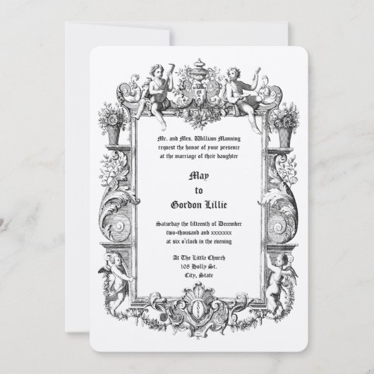 Barock Rokoko Cherubs - Rahmen-Border des 17. Jahr Einladung (Vorderseite)