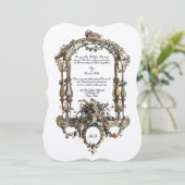 Barock Rokoko Color Floral Altar Cartouche Einladung (Stehend Vorderseite)