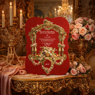 Barock-Rokoko-Farbenfrohes florales Altar-Kartusch Einladung