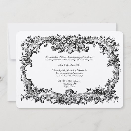 Barock-Rokoko Floral Border Einladung (Vorderseite)