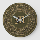 Barock Rokoko Floral Wreath Monogramm drucken Große Wanduhr (Vorderseite)