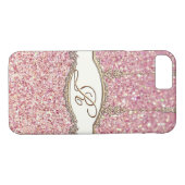 Barock Rokoko Gold Monogram R Bokeh Glitzer Rosa Case-Mate iPhone Hülle (Rückseite (Horizontal))