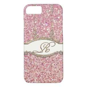 Barock Rokoko Gold Monogram R Bokeh Glitzer Rosa Case-Mate iPhone Hülle