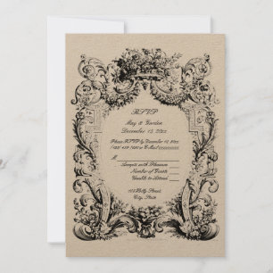 Barock-Rokokó-Hochzeits-RSVP-Vorlage Einladung