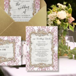 Barock Rokoko Vintag Rosa in Gold Blumendetails Einladung