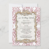 Barock Rokoko Vintag Rosa in Gold Blumendetails Einladung (Vorderseite)