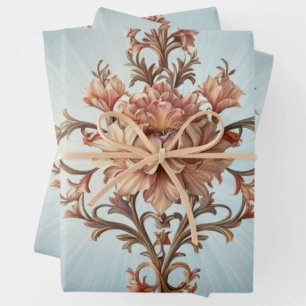 Barock-Rosen-Geschenkpapier-Set mit 3 flachen Böge Geschenkpapier Set