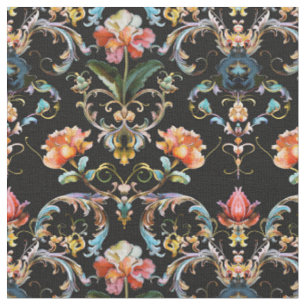 Barock schwarzer Blumen-Damask Stoff
